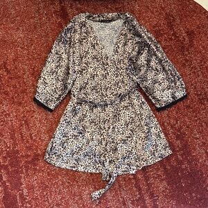 Kids Black and White Printed Wrap Dress with Tie Belt